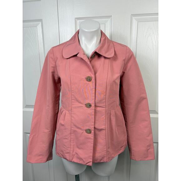 J. Crew Faille Waterproof Peplum Style Women's Rain Coat Pink Button Front Sz 6 - Picture 1 of 9